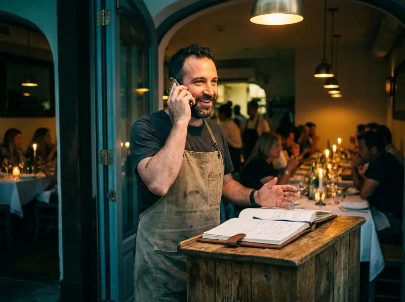Restaurant owner taking a table reservation by phone